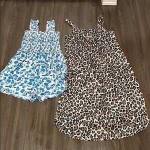 Blue Floral Romper and Leopard Print Dress